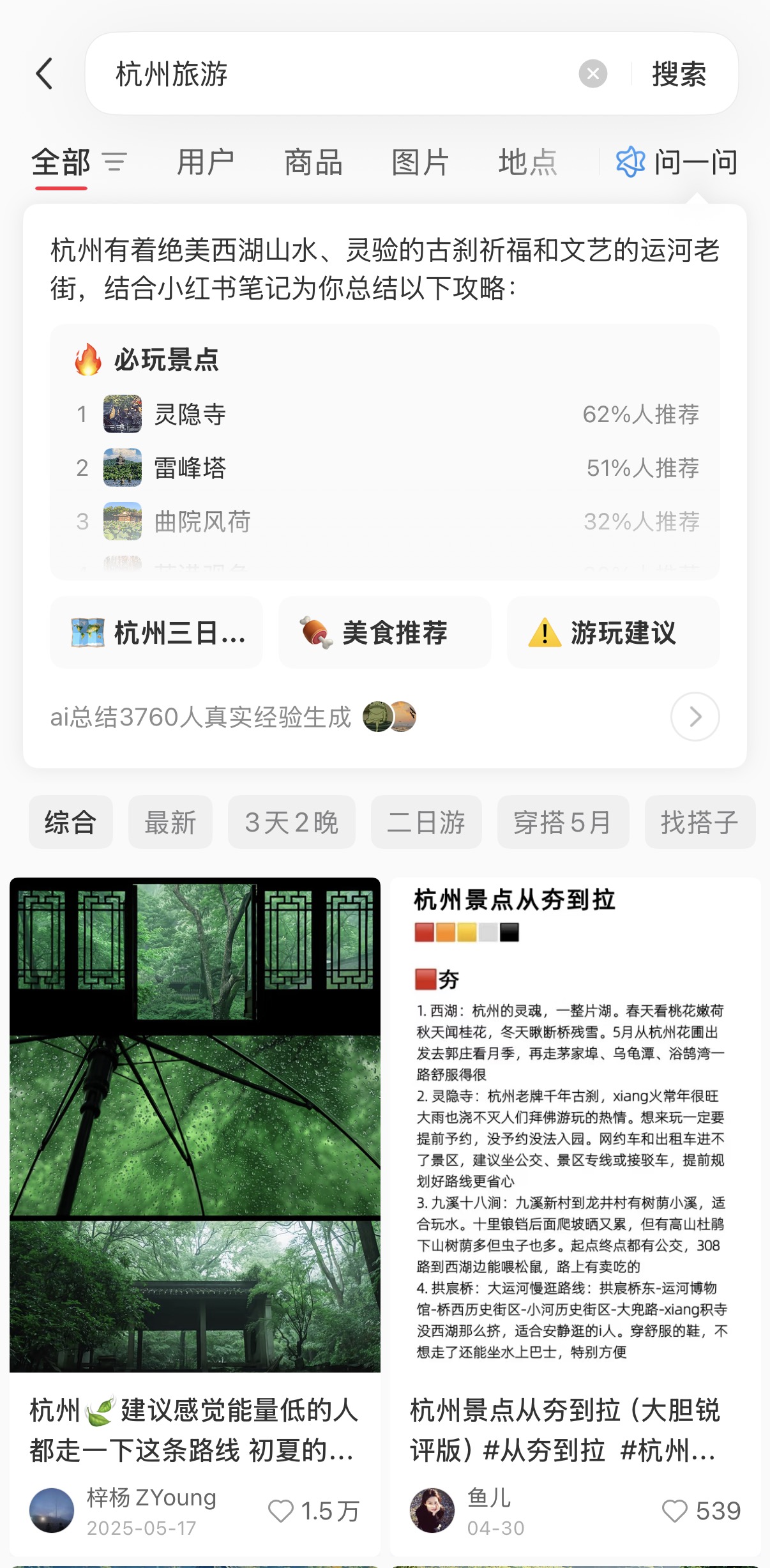 AskNow entry in Xiaohongshu search results for Hangzhou travel